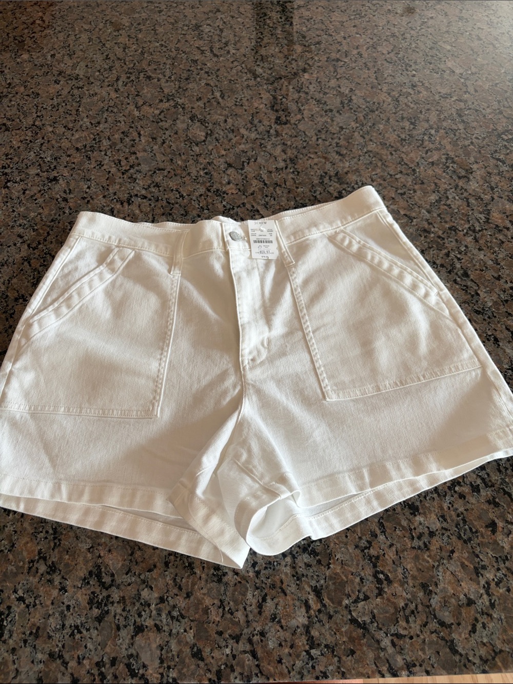 J. Crew White Denim High-Waist Utility Shorts Size 33 Waist